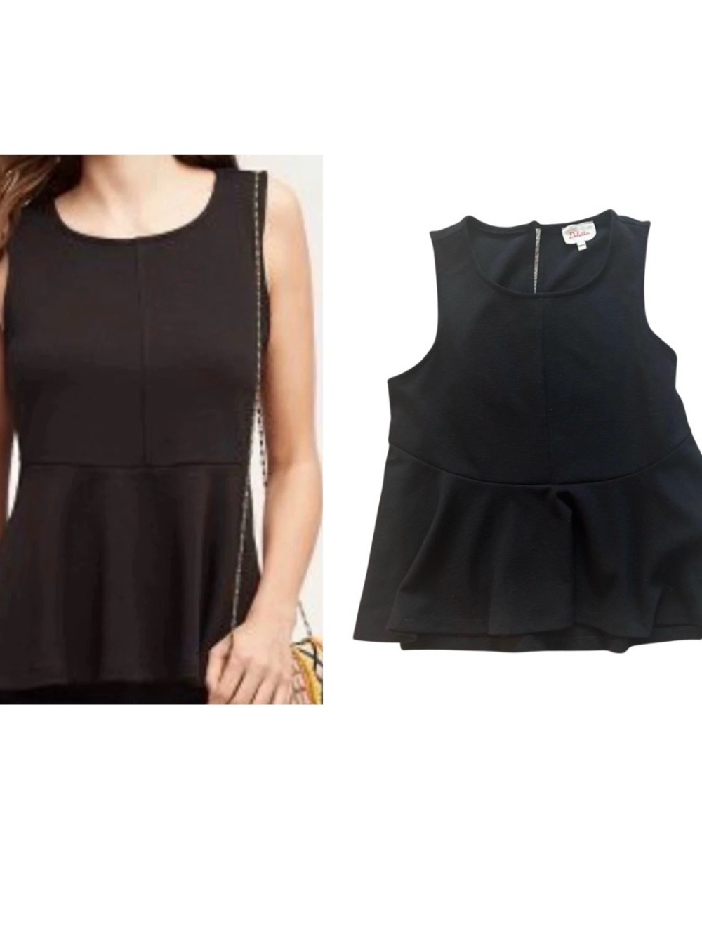 Anthropologie Deletta Black Peplum Crop Top Sleeveless SP Small Petite